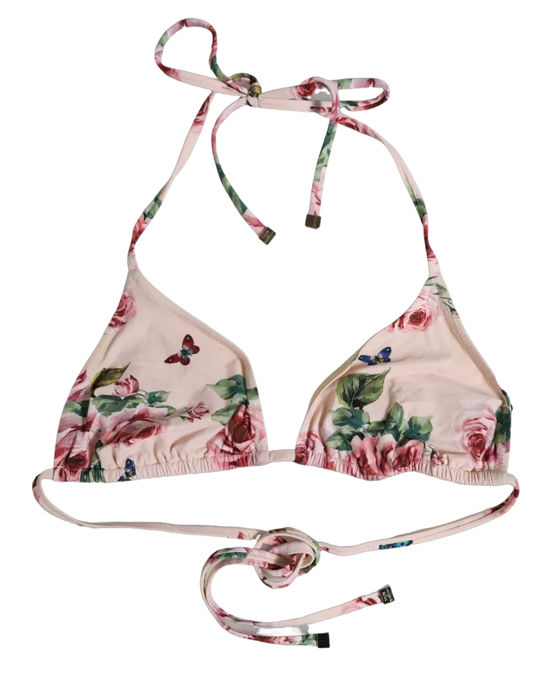 Dolce & Gabbana Women's Pink Nylon Floral Halter Beachwear Bikini Top Elastane Pink