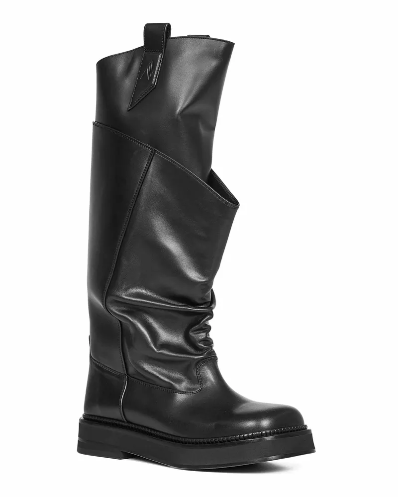 ATTICO Women's Black New Robin Passeggiata Combat Boots Calf Leather Black