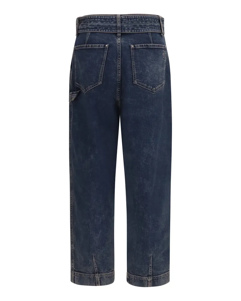 Giorgio Armani Women's Wide-Leg Jeans With Belt Grey Navy Cotton; Elastane Trousers Navy