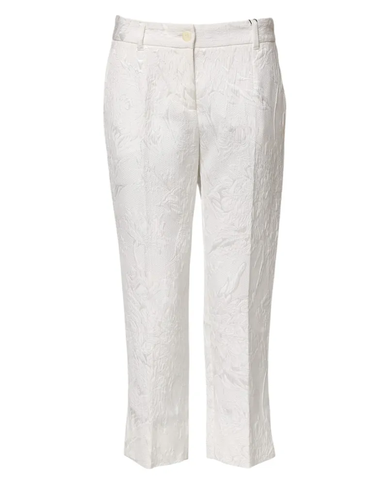 Dolce & Gabbana Women White Cotton Floral Jacquard Pants Viscose Elastane White