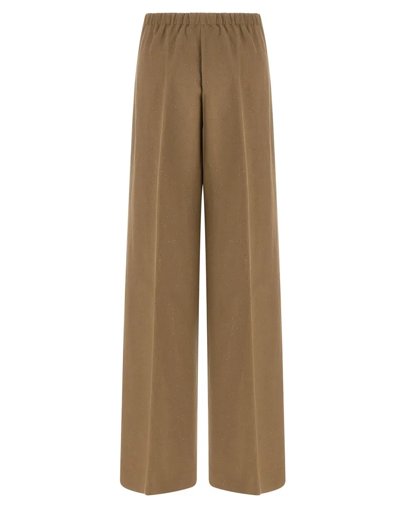 Herno Micro Sequin Viscose-Linen Trousers — Taupe Taupe
