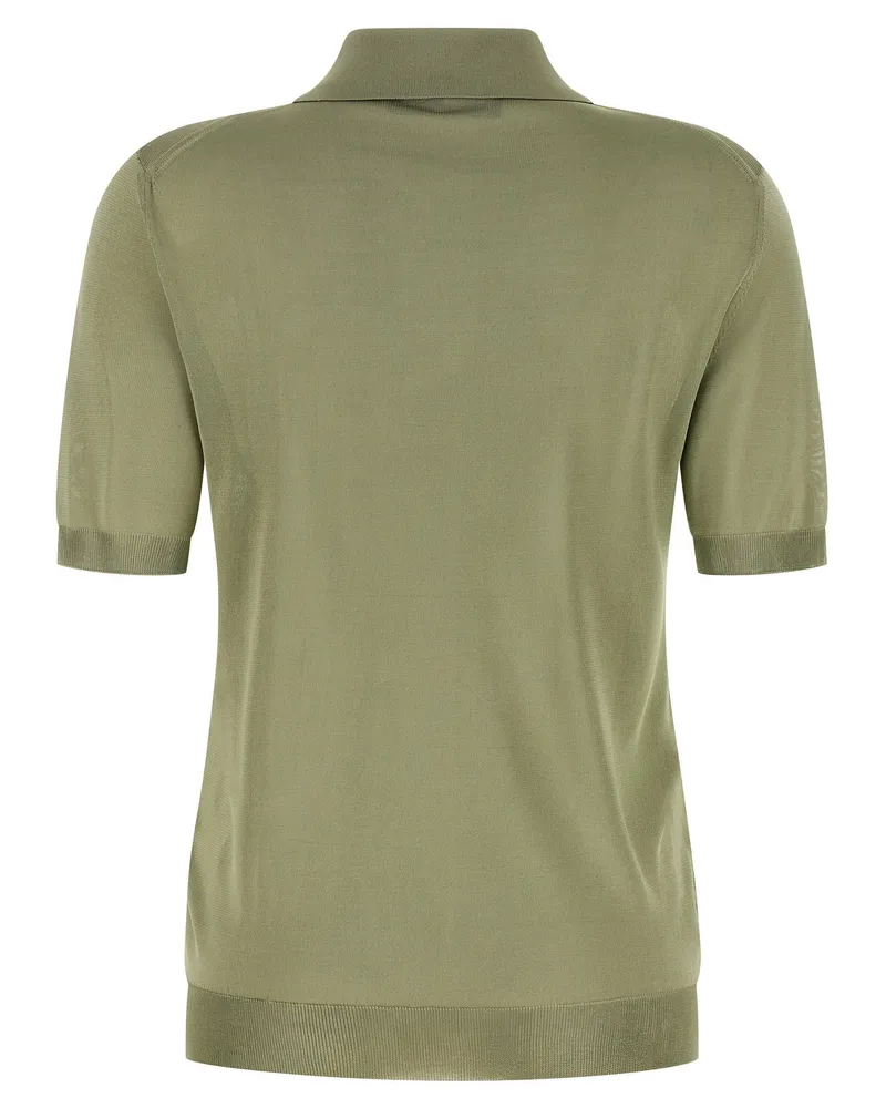 Fendi Shiny Viscose Polo — Sage Green Sage
