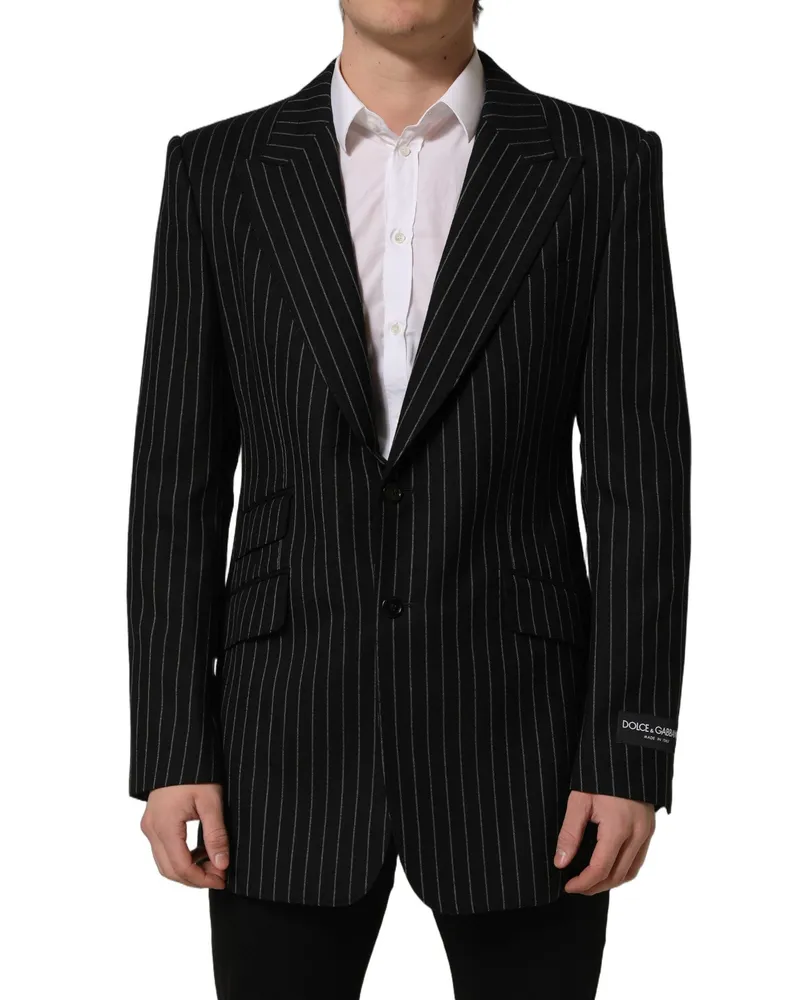 Dolce & Gabbana Men's Black Stripes Wool Single Breasted Blazer Polyester Clothing Black