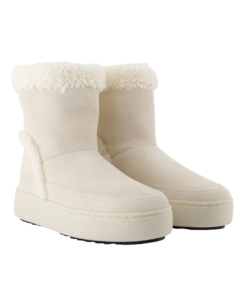 Moon Boot Women's Tina Boots - Moon Leather White Blue Calfskin Shoes Ankle-Boots White