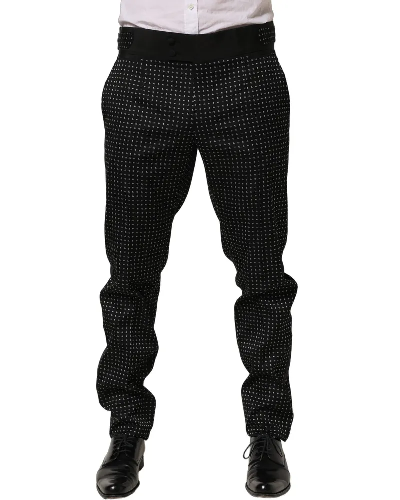 Dolce & Gabbana Men's Black Polka Dot Cotton Dress Trouser Pants Polyester Silk Black