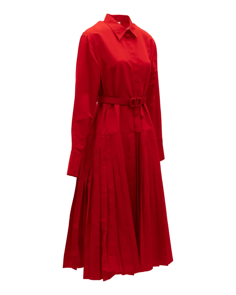 Valentino Garavani Pleated Shirt-Collar Dress — Red Red