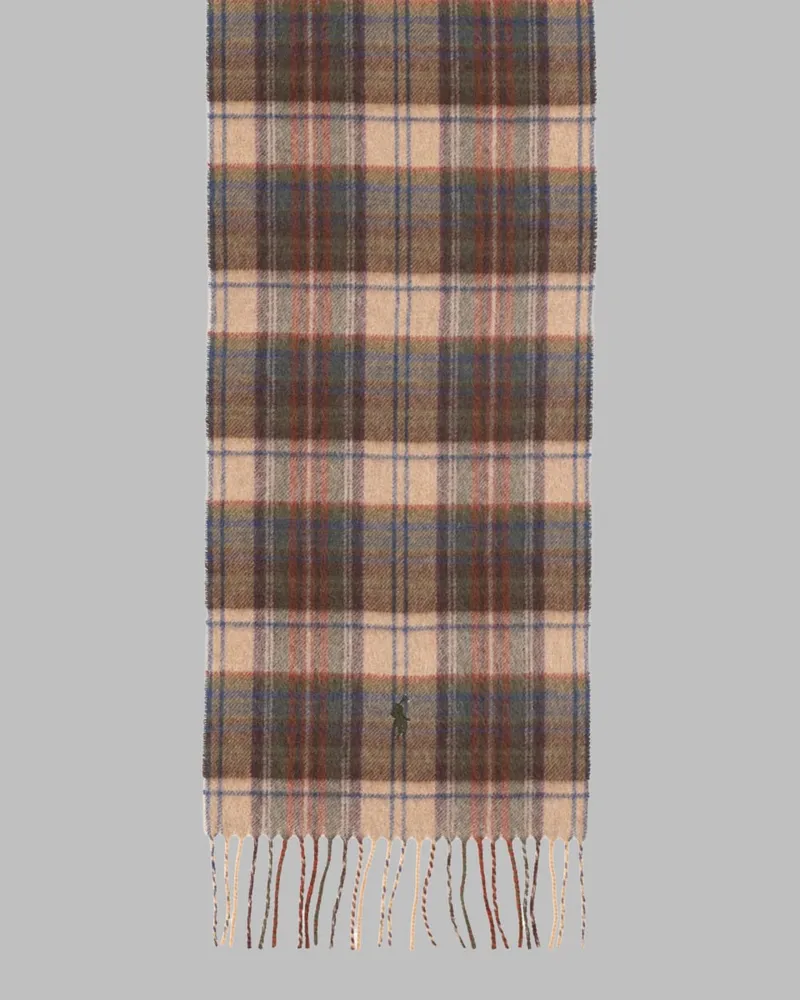 Ralph Lauren Men's Fringed Multicolour Wool Blend Scarf Scarfs Brown