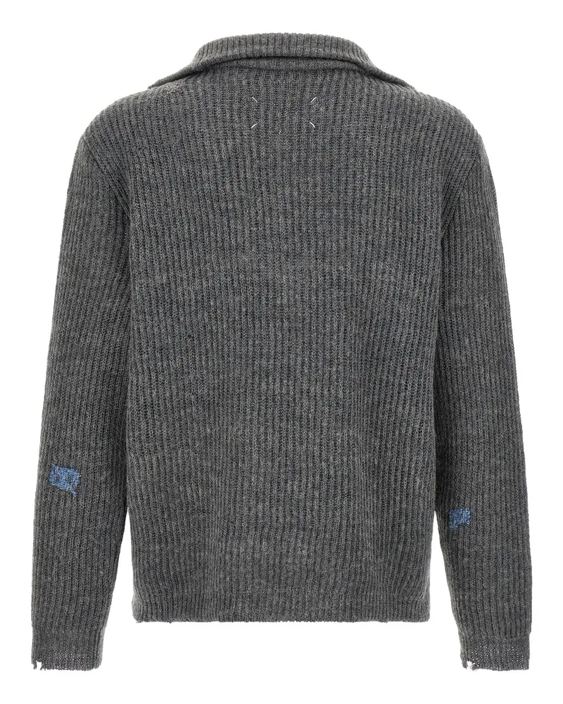 Maison Margiela Ribbed Wool-Linen with Mending Details Sweater — gray Grey