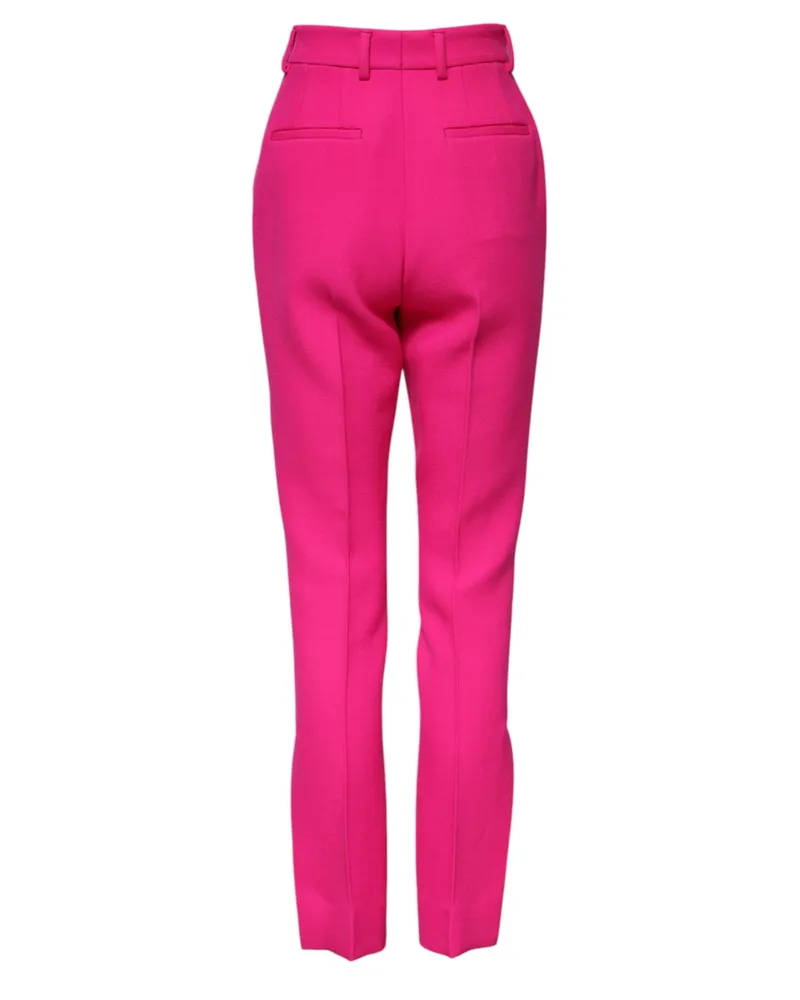 Dolce & Gabbana Women's Fuchsia Pink Highwaist Tapered Trouser Pants Fucsia Virgin Wool Pink