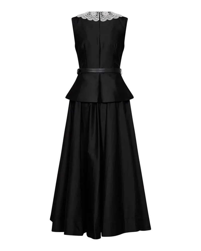 Self-Portrait Women's Peplum Midi Dress Black Taffeta Polyester Black