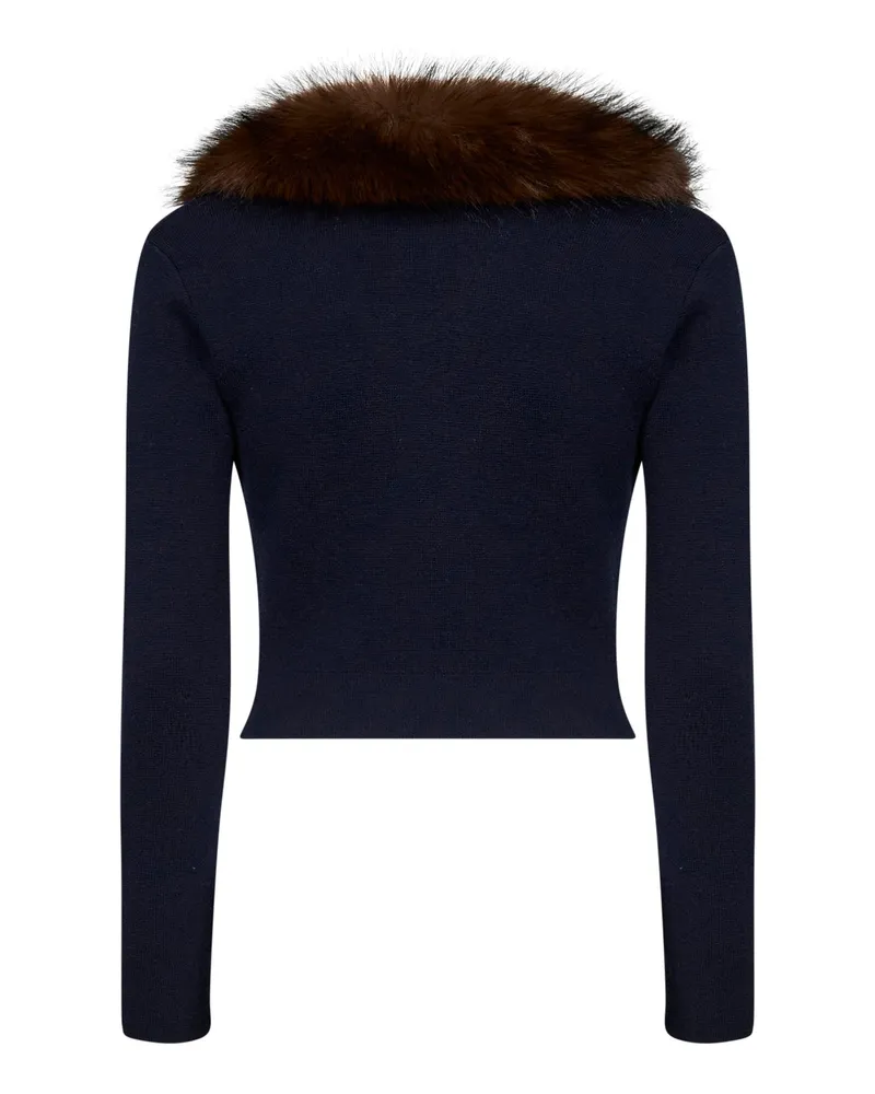 Self-Portrait Women's Cardigan With Faux-Fur Collar Navy Blue Wool-Blend Cardigans Sweater Navy