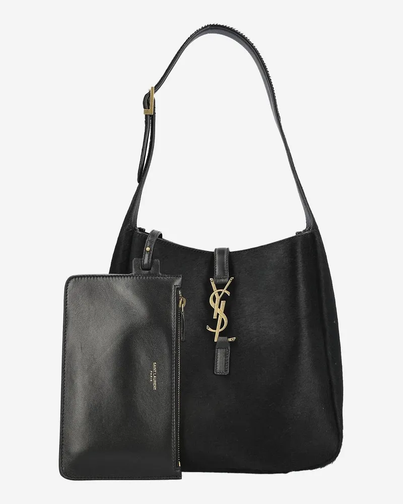Saint Laurent Women's Le 5 À 7 Pony Leather Bag Black Shoulder Black