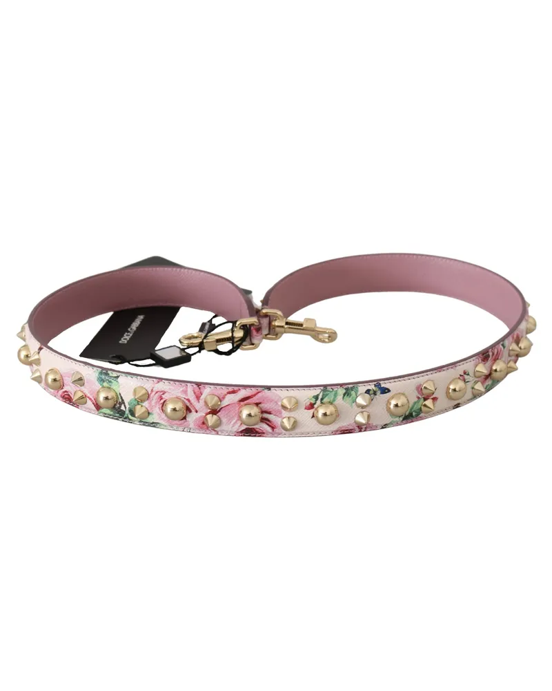 Dolce & Gabbana Women's Pink Floral Leather Stud Accessory Shoulder Strap Pink