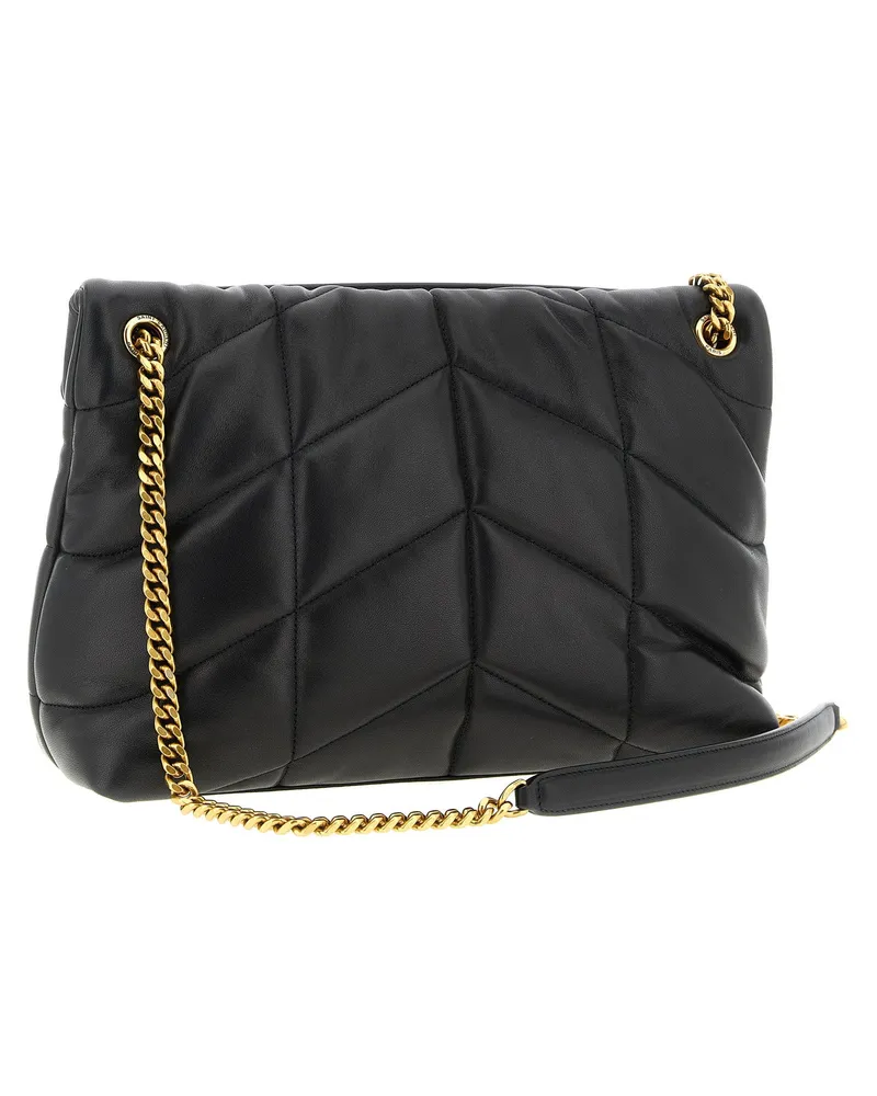 Saint Laurent Loulou Puffer Calfskin Leather Shoulder Bag — Black Black