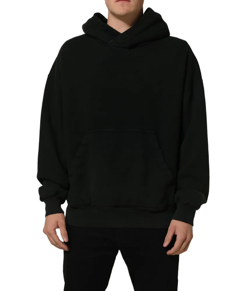 Dolce & Gabbana Black Cotton Hooded Men Sweatshirt Sweater Clothing Black