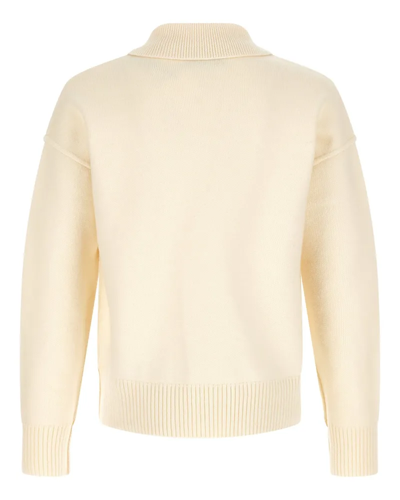 AMI Paris Men's Bicolor Wool Polo Shirt Beige