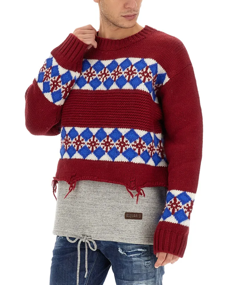 Dsquared2 Jacquard Knit Wool Sweater — Multicolor Multicolor