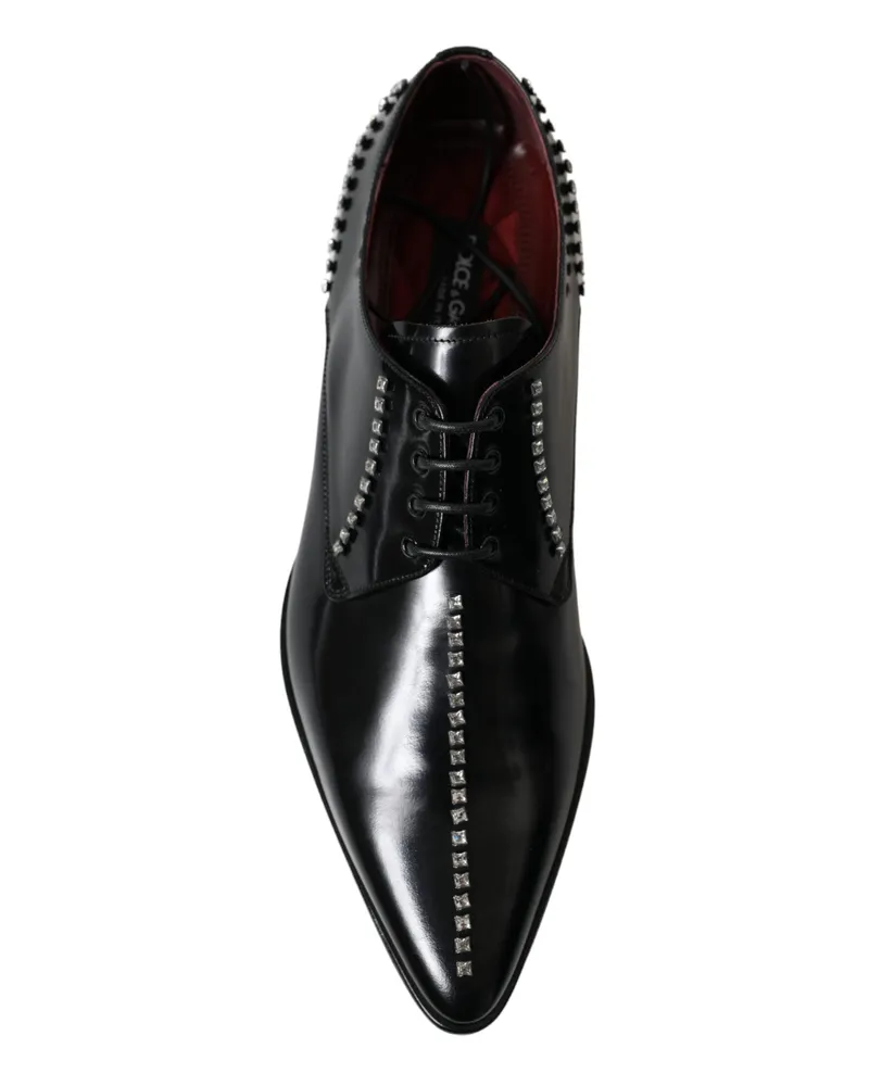 Dolce & Gabbana Men's Black Leather Crystal Dress Formal Shoes Black