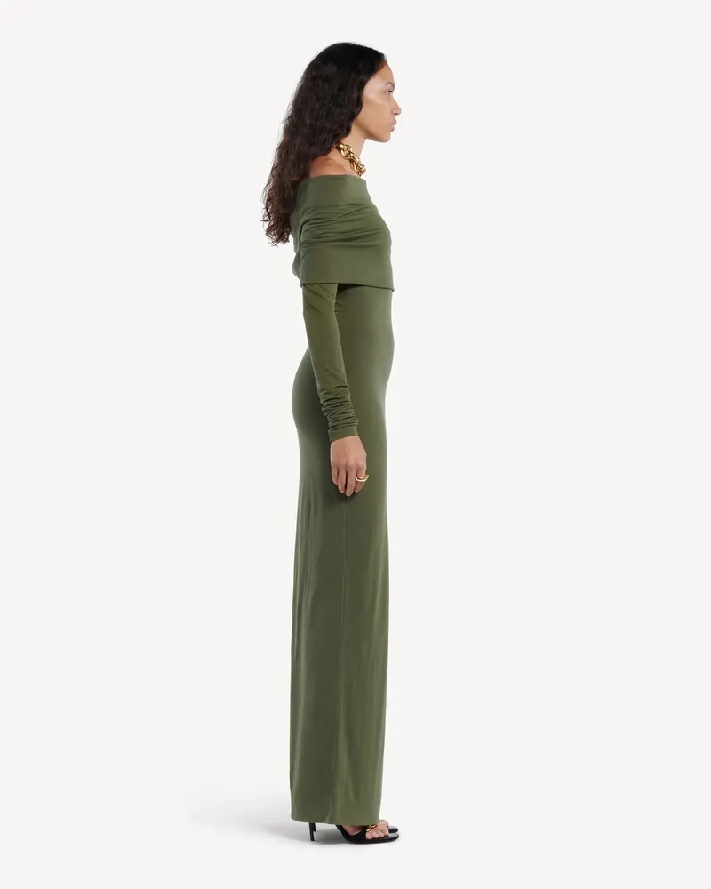 Balenciaga Women's Off Shoulder Dress Khaki Green