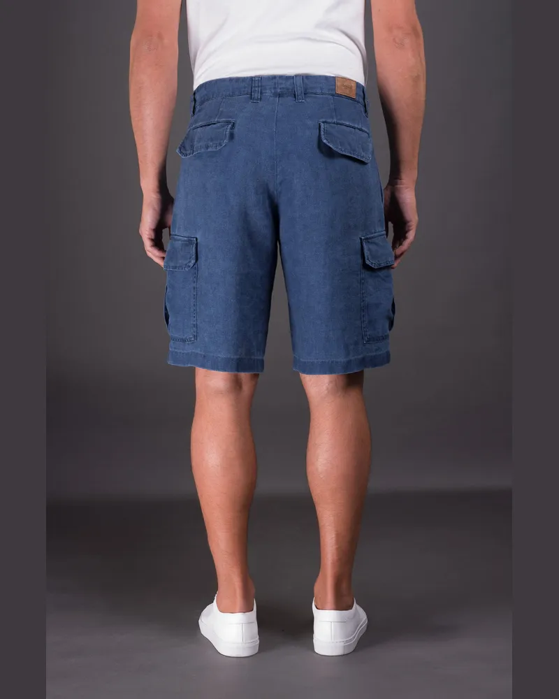 MOORER Mens Blue Cargo Cotton Trousers Denim Denim