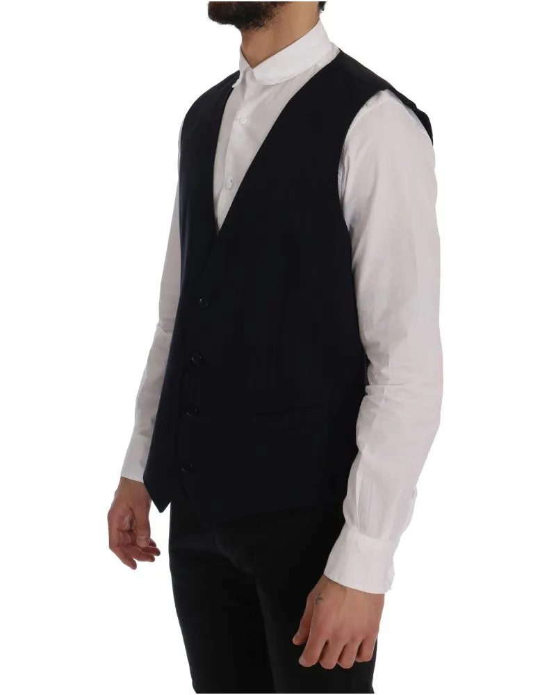 Dolce & Gabbana Men's Blue Staff Wool Stretch Vest Clothing Navy