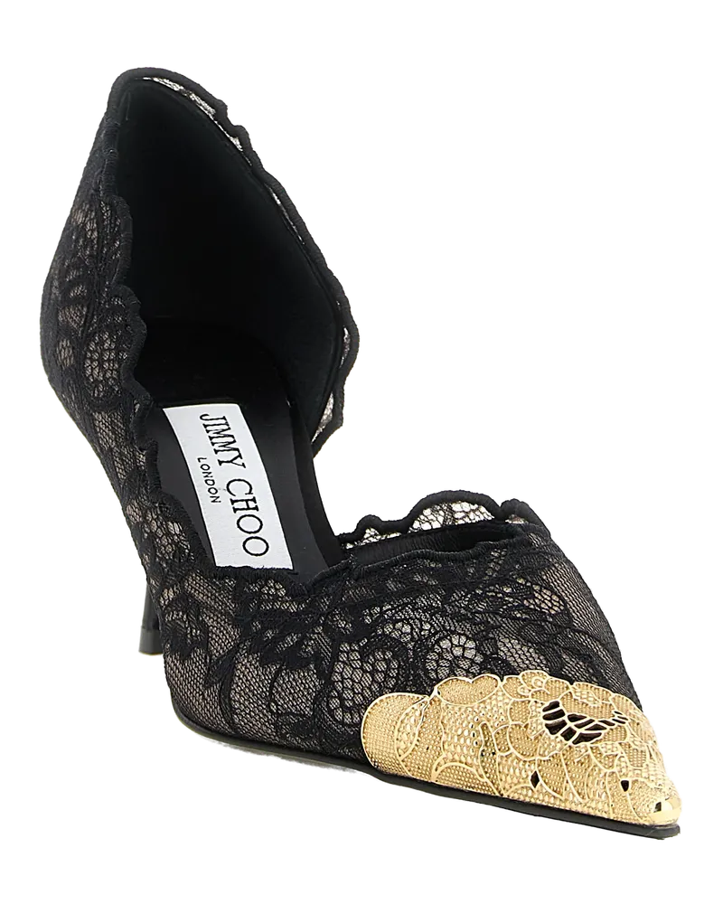 Jimmy Choo Lace and Gold-Toecap Pumps — Black Black