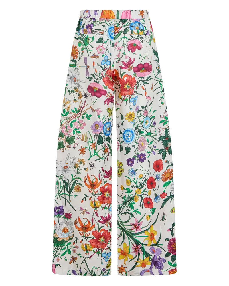 Gucci Women's Palazzo Silk Trousers White-Multicolour Wide-Leg White/multicolour White
