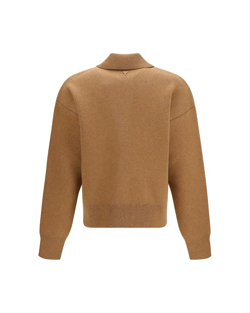 AMI Paris Wool Button-Front Cardigan — Brown Brown