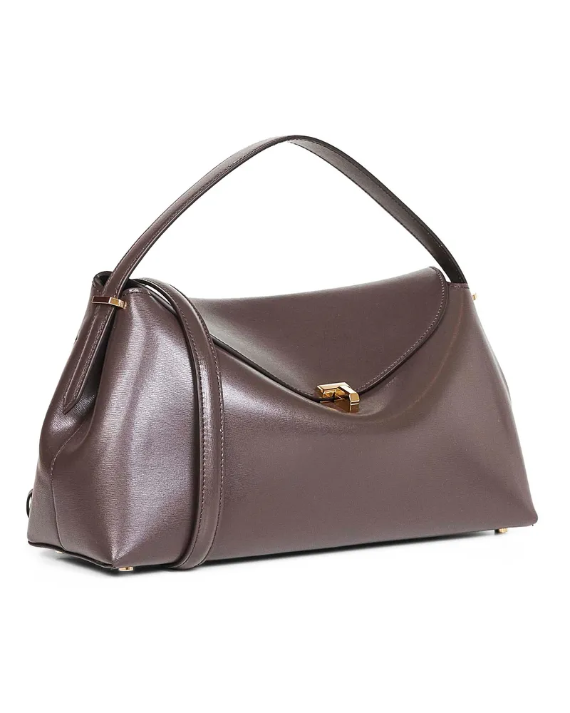 Totême Women's Top-Handle Bag T-Lock Bark Brown Leather Handbags Hand Brown