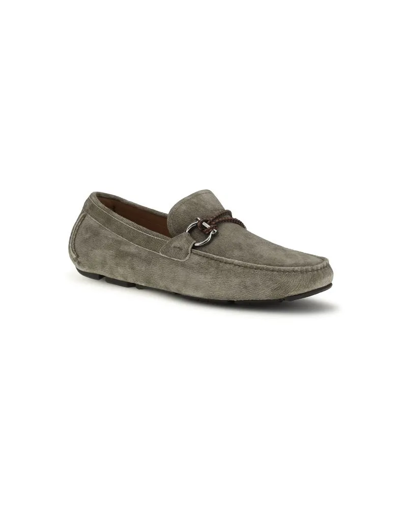 Ferragamo Men's Gray Calf Leather Bos Taurus Slip-On Loafers Gray
