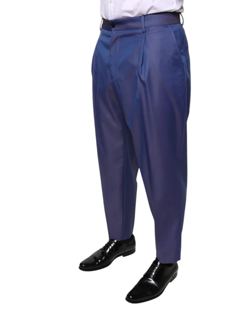 Dolce & Gabbana Men's Blue Wool Tapered Formal Dress Pants Virgin Polyester Blue