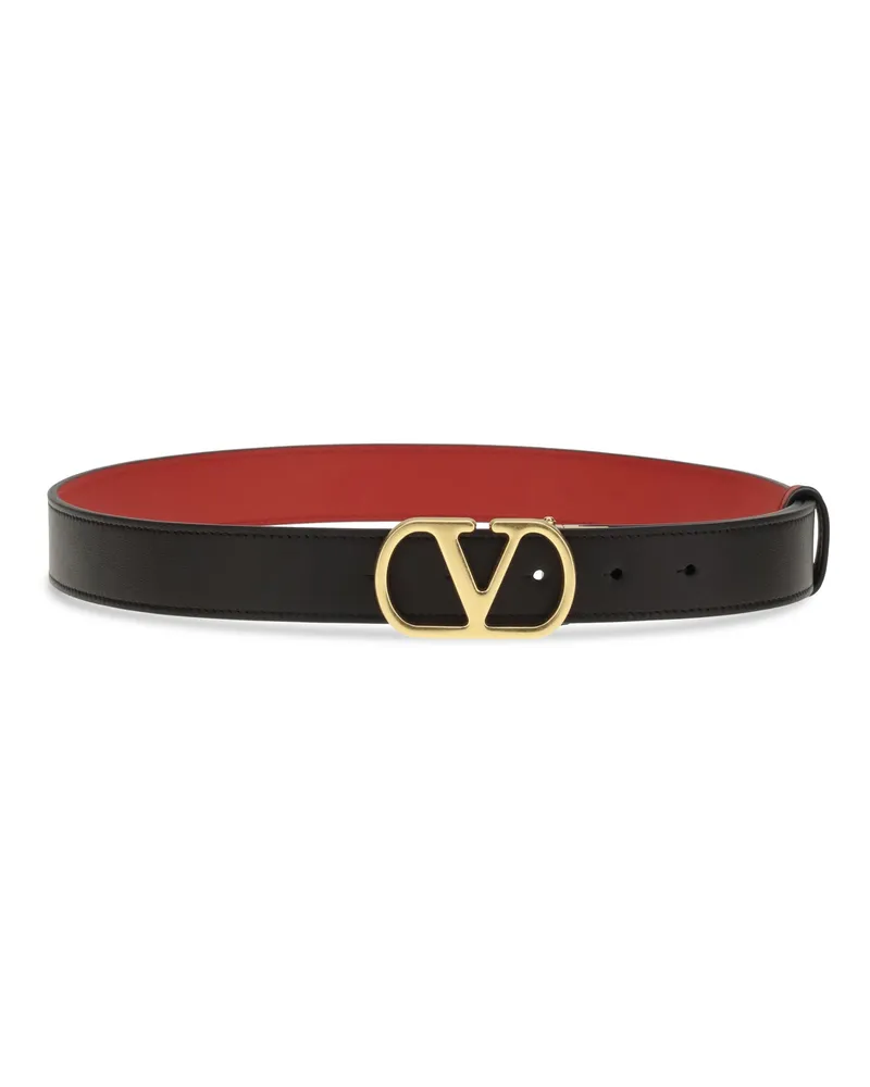 Valentino Garavani Women's Reversible Leather Belt With The Vlogo Signature Nero-Rouge Pur Calf Bos Taurus E Braces Nero/rouge Black