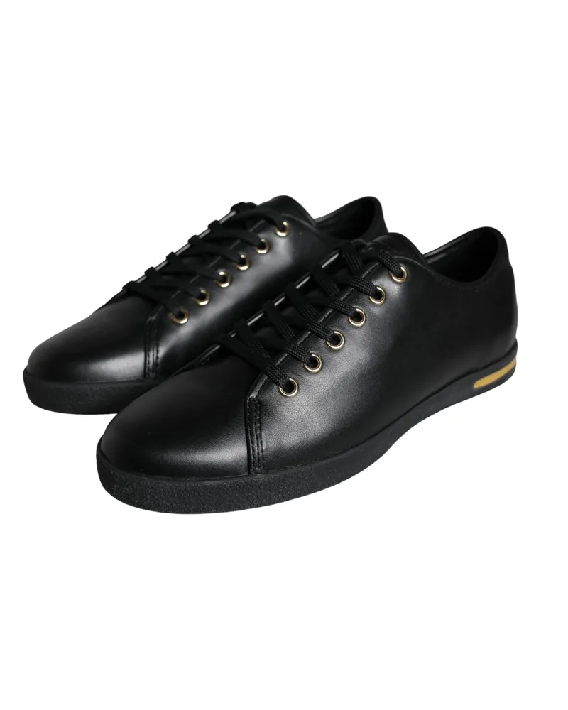 Dolce & Gabbana Women's Black Gold Leather Classic Sneakers Shoes Calf Black