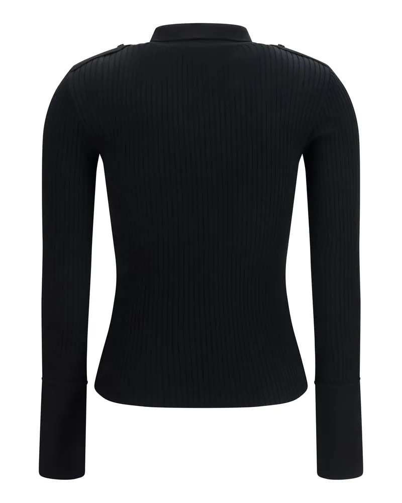 Courrèges Women Ribbed Knit Polo Shirt Black Viscose; Polyester T-shirts And Polos Black