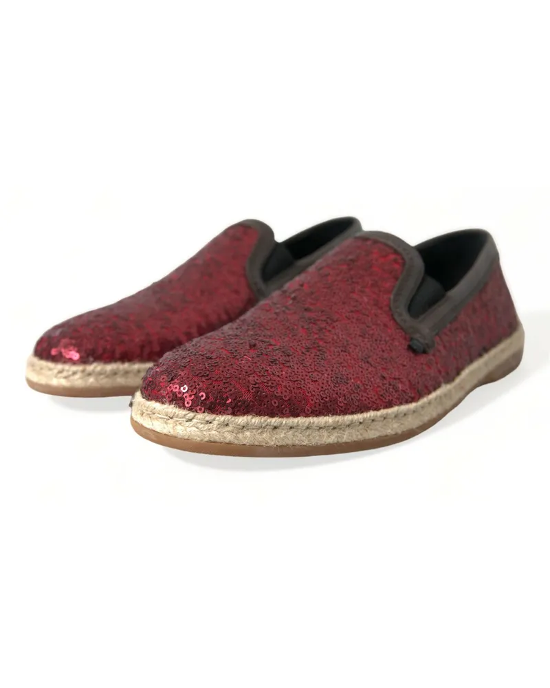 Dolce & Gabbana Red Sequined Loafers Slippers Men Shoes Leather Red