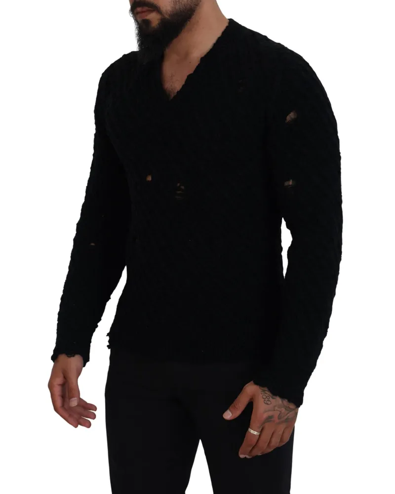 Dolce & Gabbana Men's Wool V-Neck Knit Sweater Black Nylon Black