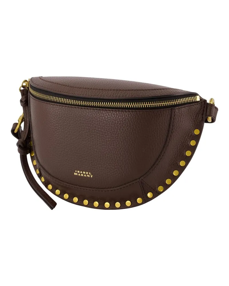 Isabel Marant Women's Gold-Studded Leather Crossbody Bag Brown Cowhide Brown