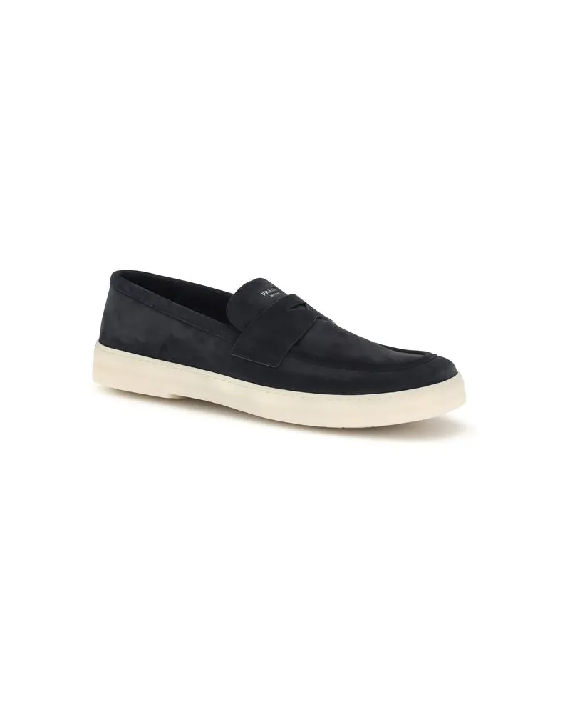 Prada Men's Blue Calf Leather Bos Taurus Slip-On Loafers Black