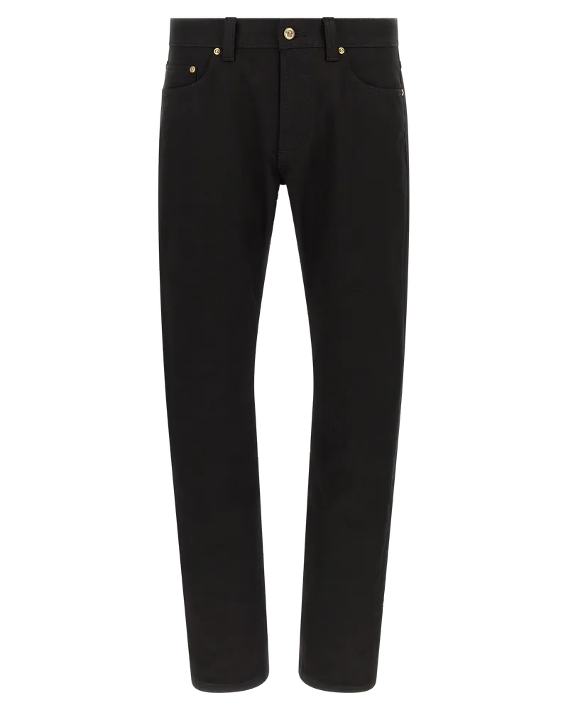 Versace Gold-Embellished Cotton Jeans — Black Black