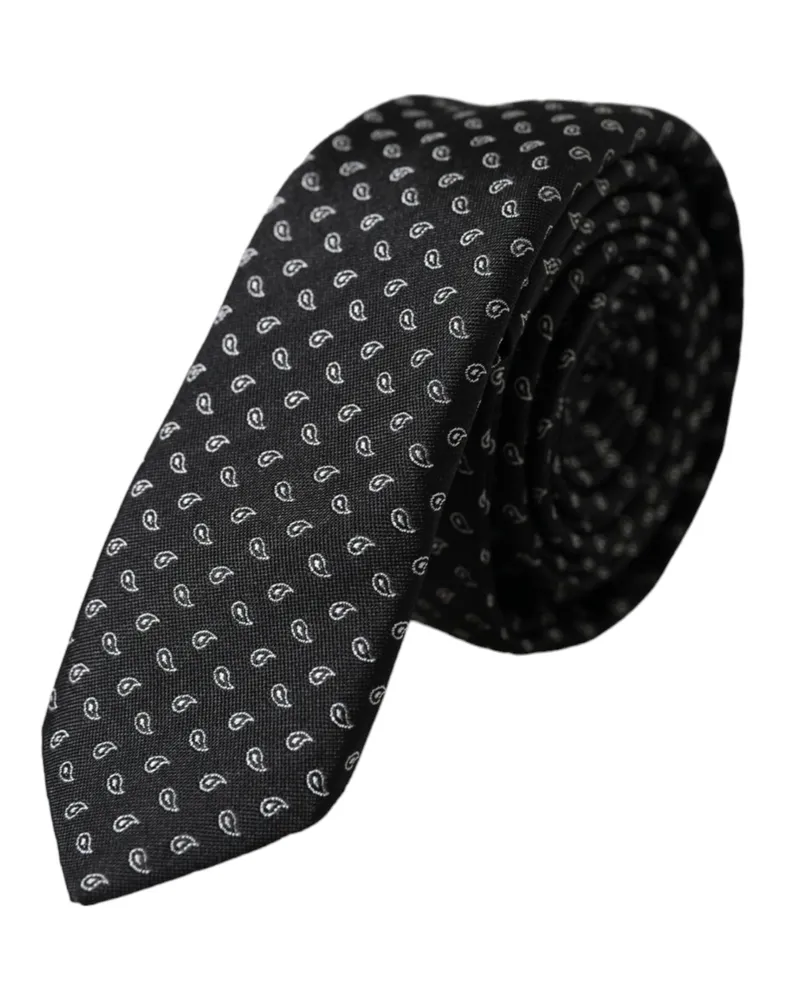 Dolce & Gabbana Black Jacquard Patterned Silk Adjustable Men Tie Black
