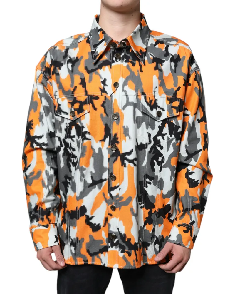 Dolce & Gabbana Men's Multicolor Camouflage Cotton Denim Collared Jacket Clothing Orange