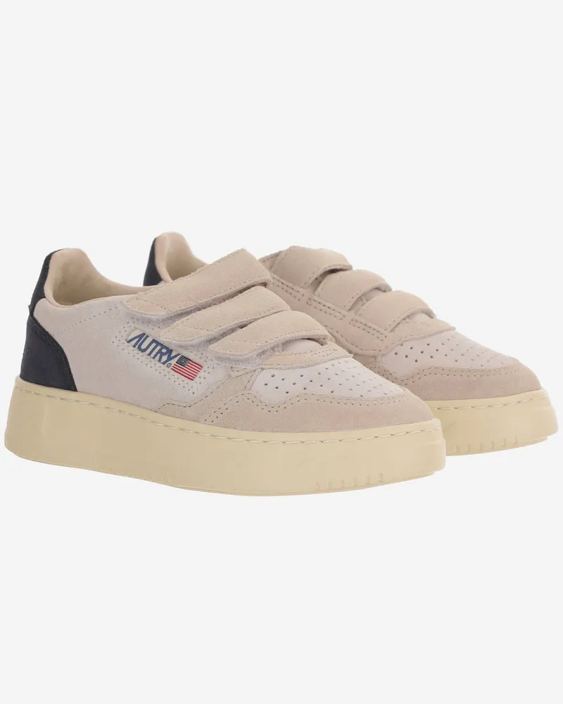 AUTRY Boys' Sneakers Medalist Multicolour Leather Trainers Beige
