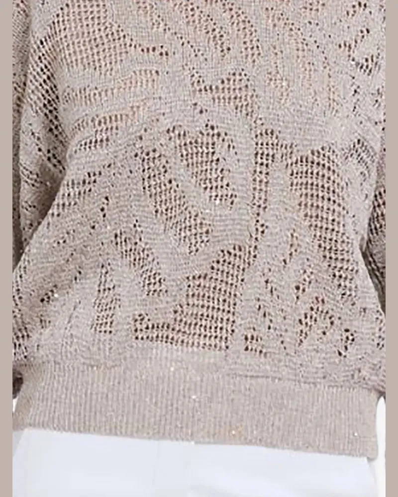 Brunello Cucinelli Women Open-Knit Sweater Ss26 W Beige
