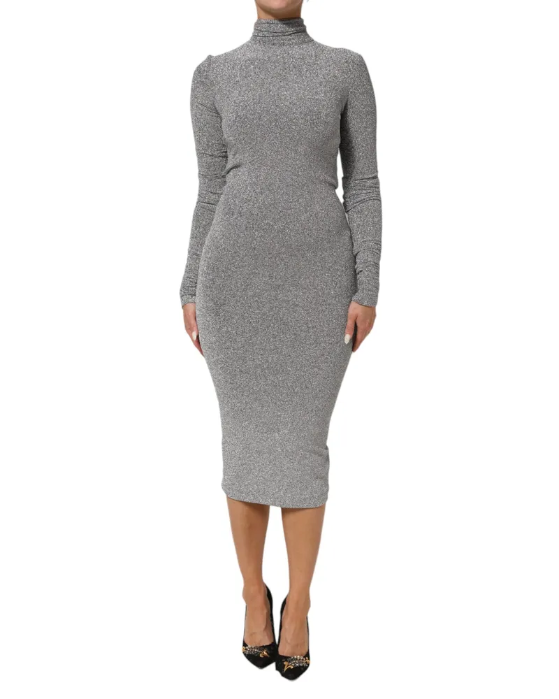 Dolce & Gabbana Women Gray Nylon Bodycon Sheath Long Sleeves Dress 05+pa+pl Gray