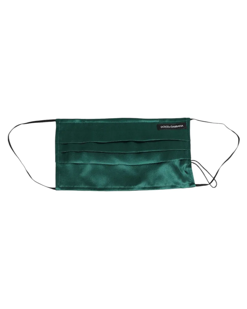 Dolce & Gabbana Unisex Green Silk Pleated Elastic Ear Strap Face Mask Accessory Green