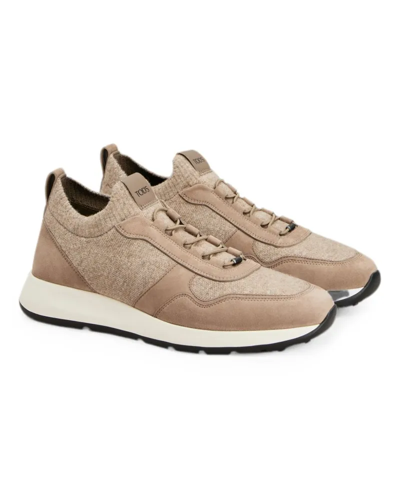 TOD'S Leather and Knit Sneaker — Beige Beige