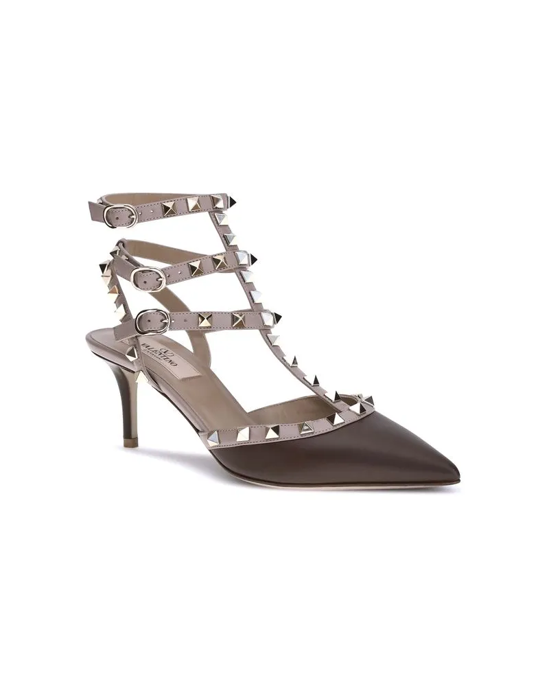 Valentino Garavani Women's Brown Calf Leather Bos Taurus Mid Heel Pumps Brown