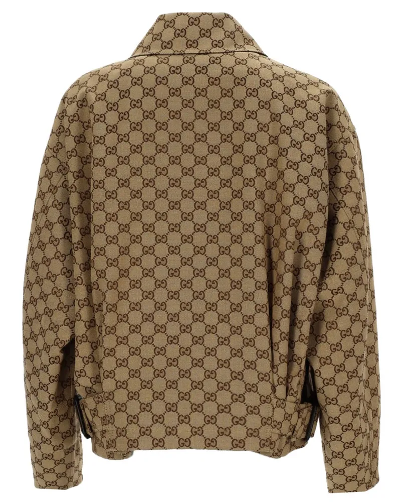 Gucci GG Textured Cotton Bomber Jacket — Beige Beige