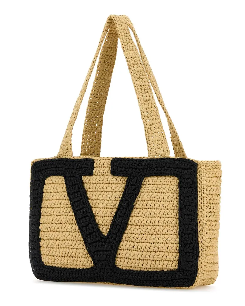 Valentino Garavani Women's Raffia Medium Viva Superstar Shopping Bag Naturalenero Viscose Borse A Mano Beige