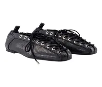 Women's Python Embossed Lace-Up Ballerina Black